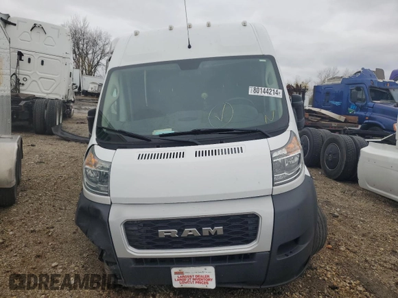 2020 Ram ProMaster Cargo with VIN 3C6TRVDG2LE135023, listed as a Copart auction lot 80144214 with 43,076 mi miles and Salvage Title. Bid and sale history available at carsss.com. Image 5.