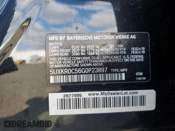 2016 BMW X5 xDrive35i with VIN 5UXKR0C56G0P23897, listed as a Copart auction lot 53627535 with 142,281 mi miles and Clean Title. Bid and sale history available at carsss.com. Image 13.