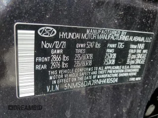 2022 Hyundai Santa Fe SEL z VIN 5NMS6DAJ9NH410504, wystawiony jako Copart lot #52181195 z przebiegiem 25 733 mil mil oraz Szkoda całkowita • Salvage title. Historia ofert i sprzedaży dostępna na DreamBid. Obrazek 16.