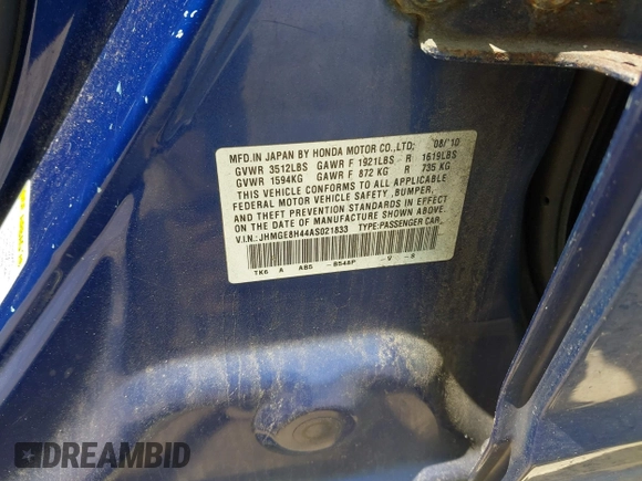 2010 Honda Fit Sport с VIN JHMGE8H44AS021833, выставлен на аукционе IAAI как лот 42707760 с пробегом 109 374 миль миль и . История ставок и продаж доступна на DreamBid. Изображение 9.