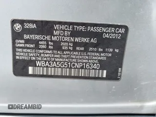 2012 BMW 3 Series 328i with VIN WBA3A5G51CNP16340, listed as a IAAI auction lot 42135486 with Not Provided miles and . Bid and sale history available at carsss.com. Image 9.
