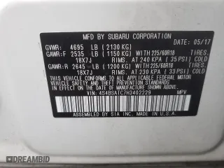 2017 Subaru Outback Touring with VIN 4S4BSATC7H3402229, listed as a Copart auction lot 88716185 with 46,436 mi miles and Salvage Title. Bid and sale history available at carsss.com. Image 12.