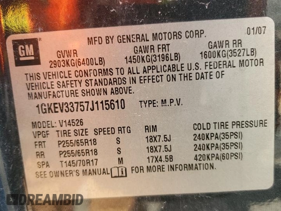 2007 GMC Acadia SLT with VIN 1GKEV33757J115610, listed as a Copart auction lot 42146895 with 205,477 mi miles and Salvage Title. Bid and sale history available at carsss.com. Image 14.