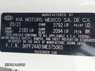 2021 Kia Forte LXS с VIN 3KPF24AD1ME375065, выставлен на аукционе IAAI как лот 42356572 с пробегом 83 025 миль миль и . История ставок и продаж доступна на DreamBid. Изображение 9.