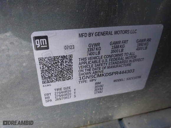 2023 Chevrolet Tahoe LS with VIN 1GNSCMKD5PR444303, listed as a IAAI auction lot 41260372 with 13,180 mi miles. Bid and sale history available at carsss.com. Image 9.