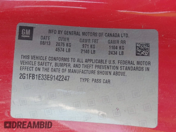 2014 Chevrolet Camaro LT z VIN 2G1FB1E33E9142247, wystawiony jako IAAI lot #42048227 z przebiegiem 195 227 mil mil oraz . Historia ofert i sprzedaży dostępna na DreamBid. Obrazek 9.