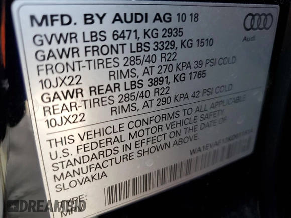 2019 Audi Q8 Premium Plus with VIN WA1EVAF13KD011514, listed as a Copart auction lot 64988564 with 81,316 mi miles and Salvage Title. Bid and sale history available at carsss.com. Image 14.
