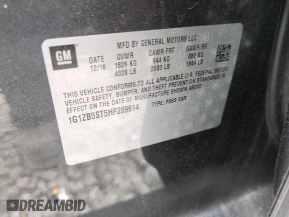 2017 Chevrolet Malibu LS with VIN 1G1ZB5ST5HF209614, listed as a Copart auction lot 42453395 with Not Provided miles and Salvage Title. Bid and sale history available at DreamBid. Image 14.