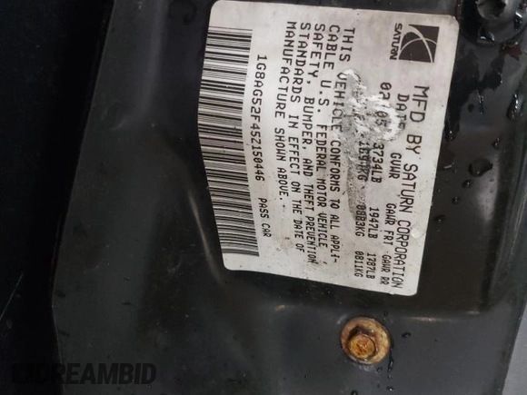 2005 Saturn ION ION 1 with VIN 1G8AG52F45Z150446, listed as a Copart auction lot 50991165 with Not Provided miles and Salvage Title. Bid and sale history available at carsss.com. Image 12.
