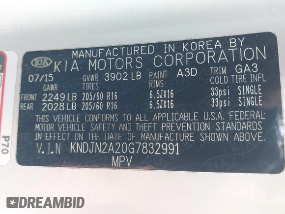 2016 Kia Soul with VIN KNDJN2A20G7832991, listed as a IAAI auction lot 42156113 with 81,110 mi miles and . Bid and sale history available at DreamBid. Image 9.