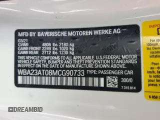 2021 BMW 4 Series 430i with VIN WBA23AT08MCG90733, listed as a Copart auction lot 47617915 with 18,904 mi miles and Salvage title. Bid and sale history available at DreamBid. Image 13.