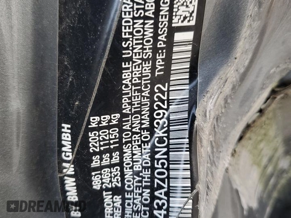 2022 BMW M4 Competition xDrive z VIN WBS43AZ05NCK39222, wystawiony jako Copart lot #55253625 z przebiegiem Nie podano mil oraz Nie do naprawy • Non repairable. Historia ofert i sprzedaży dostępna na DreamBid. Obrazek 12.