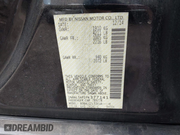 2015 Nissan Altima 2.5 z VIN 1N4AL3AP1FN377141, wystawiony jako IAAI lot #42126222 z przebiegiem 117 047 mil mil oraz . Historia ofert i sprzedaży dostępna na DreamBid. Obrazek 9.