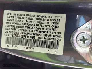2015 Honda Civic Sedan LX with VIN 19XFB2F59FE119409, listed as a IAAI auction lot 41918479 with 116,895 mi miles. Bid and sale history available at carsss.com. Image 9.