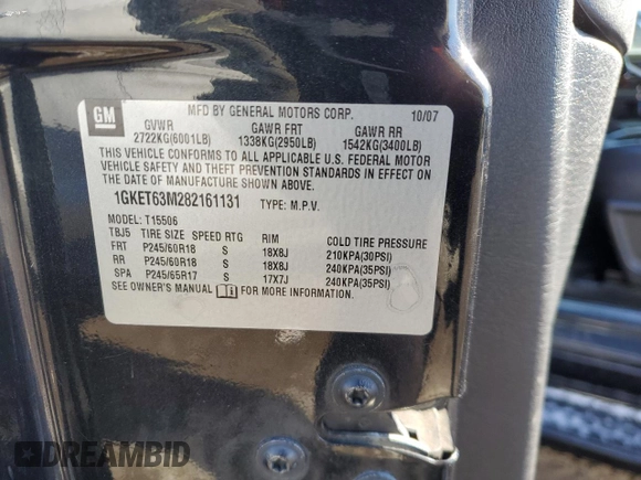 2008 GMC Envoy Denali with VIN 1GKET63M282161131, listed as a Copart auction lot 48054005 with 89,704 mi miles and Salvage Title. Bid and sale history available at carsss.com. Image 13.