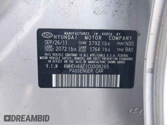 2012 Hyundai Elantra GLS с VIN KMHDH4AE1CU308265, выставлен на аукционе IAAI как лот 41898417 с пробегом 70 218 миль миль и . История ставок и продаж доступна на DreamBid. Изображение 9.