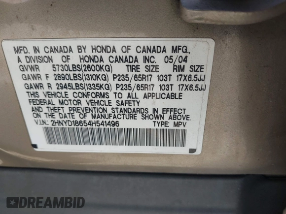 2004 Acura MDX Touring Pkg with VIN 2HNYD18654H541496, listed as a IAAI auction lot 42107886 with 234,306 mi miles. Bid and sale history available at carsss.com. Image 9.