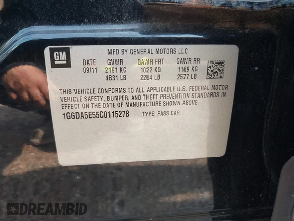 2012 Cadillac CTS with VIN 1G6DA5E55C0115278, listed as a IAAI auction lot 41953406 with 124,441 mi miles and . Bid and sale history available at DreamBid. Image 9.