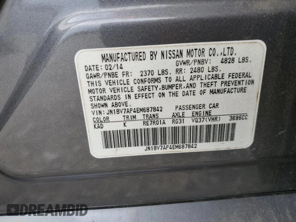 2014 Infiniti Q50 with VIN JN1BV7AP4EM687842, listed as a Copart auction lot 42549085 with 133,599 mi miles and Salvage Title. Bid and sale history available at DreamBid. Image 15.