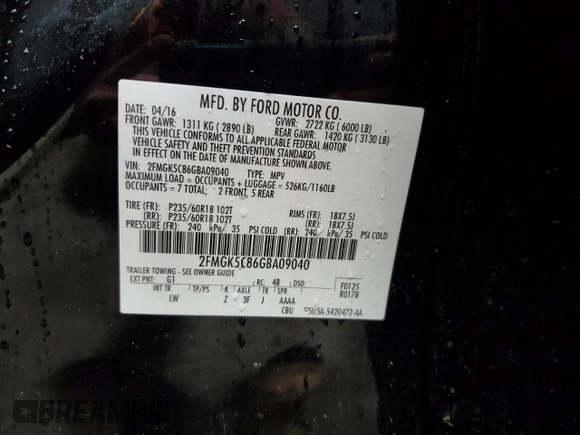 2016 Ford Flex SEL z VIN 2FMGK5C86GBA09040, wystawiony jako Copart lot #50186125 z przebiegiem 100 020 mil mil oraz Szkoda całkowita • Salvage title. Historia ofert i sprzedaży dostępna na DreamBid. Obrazek 13.
