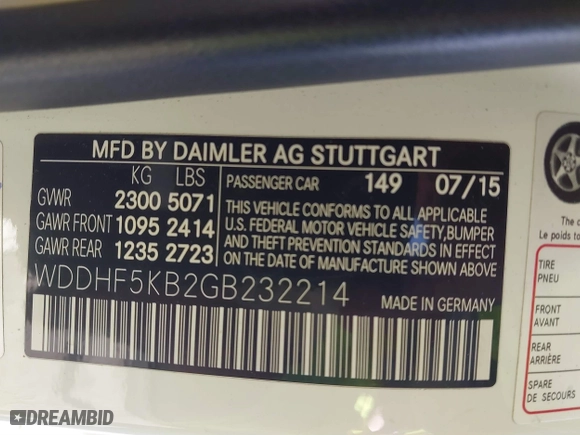 2016 Mercedes-Benz E-Class E 350 Sport with VIN WDDHF5KB2GB232214, listed as a IAAI auction lot 41723156 with 119,157 mi miles. Bid and sale history available at carsss.com. Image 9.