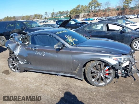 2018 Infiniti Q60 Red Sport 400 with VIN JN1FV7EL5JM630195, listed as a IAAI auction lot 41687628 with 55,168 mi miles and . Bid and sale history available at DreamBid. Image 12.