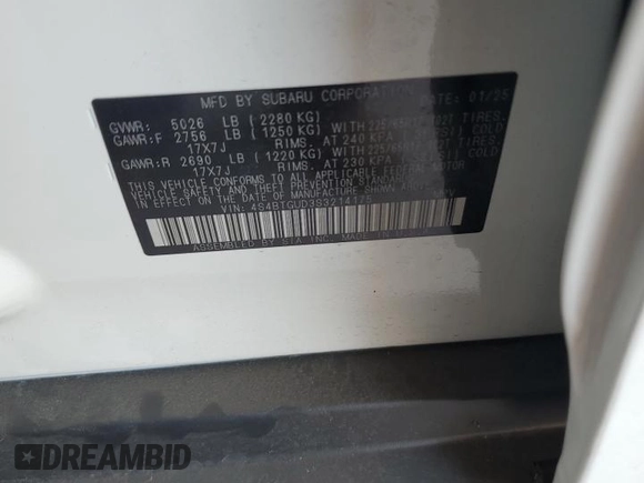 2025 Subaru Outback Wilderness with VIN 4S4BTGUD3S3214175, listed as a Copart auction lot 61631315 with 1,512 mi miles and Salvage title. Bid and sale history available at DreamBid. Image 12.