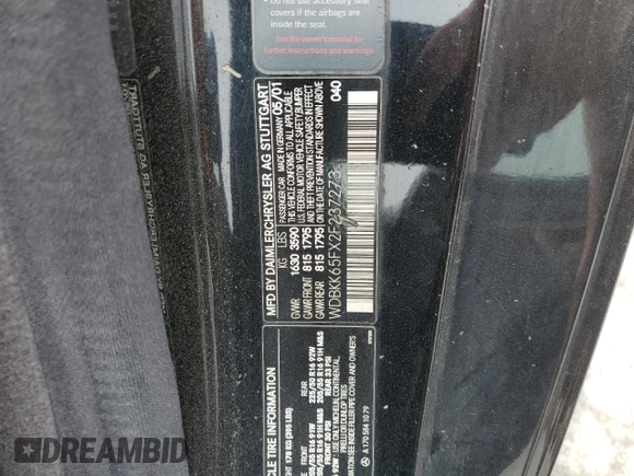 2002 Mercedes-Benz SLK 320 with VIN WDBKK65FX2F237273, listed as a Copart auction lot 61068345 with 193,304 mi miles and Salvage title. Bid and sale history available at DreamBid. Image 12.