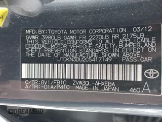 2012 Toyota Prius One with VIN JTDKN3DU2C5417149, listed as a IAAI auction lot 41881228 with Not Provided miles and . Bid and sale history available at DreamBid. Image 9.