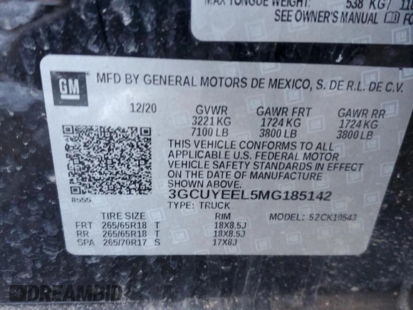 2021 Chevrolet Silverado 1500 RST with VIN 3GCUYEEL5MG185142, listed as a Copart auction lot 45176875 with 51,210 mi miles and Salvage Title. Bid and sale history available at carsss.com. Image 12.