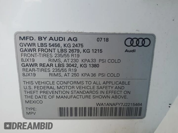 2018 Audi Q5 Premium z VIN WA1ANAFY7J2215464, wystawiony jako Copart lot #60310235 z przebiegiem 220 216 mil mil oraz Czysty tytuł • Clean title. Historia ofert i sprzedaży dostępna na DreamBid. Obrazek 13.