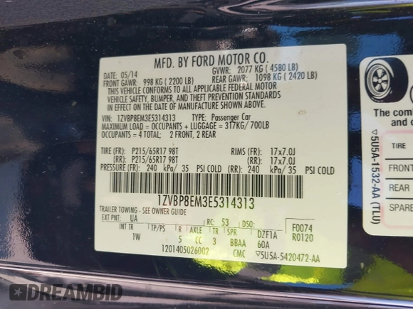 2014 Ford Mustang V6 with VIN 1ZVBP8EM3E5314313, listed as a IAAI auction lot 40358026 with 75,237 mi miles. Bid and sale history available at carsss.com. Image 9.