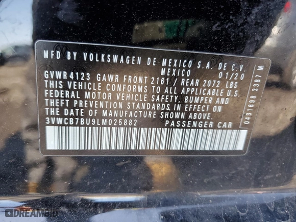 2020 Volkswagen Jetta S with VIN 3VWCB7BU9LM025882, listed as a Copart auction lot 50632565 with 45,778 mi miles and Salvage Title. Bid and sale history available at carsss.com. Image 14.