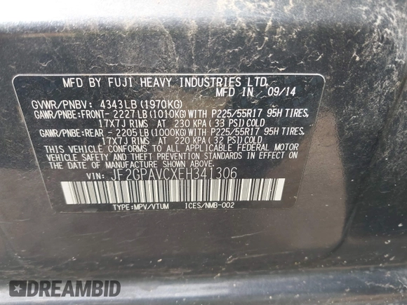 2014 Subaru Crosstrek Premium with VIN JF2GPAVCXEH341306, listed as a IAAI auction lot 42131320 with 174,478 mi miles and . Bid and sale history available at DreamBid. Image 9.