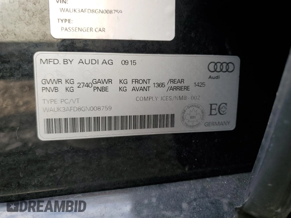 2016 Audi A8 with VIN WAUK3AFD8GN008759, listed as a Copart auction lot 81256324 with 86,244 mi miles and Salvage title. Bid and sale history available at DreamBid. Image 12.