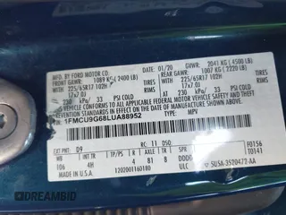 2020 Ford Escape SE с VIN 1FMCU9G68LUA88952, выставлен на аукционе IAAI как лот 42123096 с пробегом 44 610 миль миль и . История ставок и продаж доступна на DreamBid. Изображение 9.
