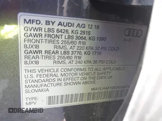2019 Audi Q7 Premium Plus with VIN WA1LHAF72KD026413, listed as a IAAI auction lot 41750262 with 70,973 mi miles and . Bid and sale history available at DreamBid. Image 9.