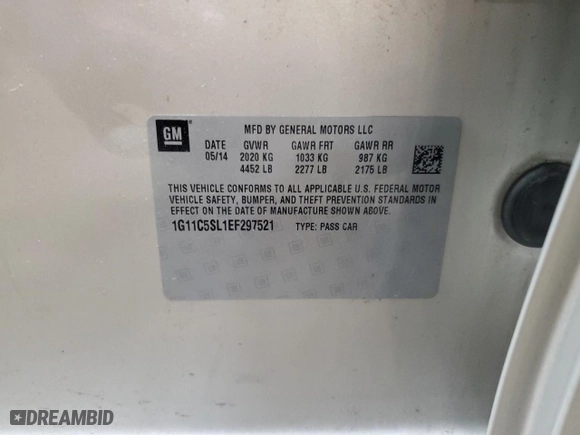 2014 Chevrolet Malibu LT with VIN 1G11C5SL1EF297521, listed as a Copart auction lot 52518805 with 128,923 mi miles and Salvage Title. Bid and sale history available at carsss.com. Image 14.