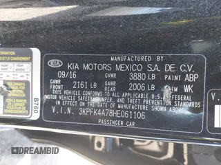 2017 Kia Forte LX with VIN 3KPFK4A78HE061106, listed as a IAAI auction lot 41727505 with 50,453 mi miles. Bid and sale history available at carsss.com. Image 9.