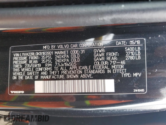 2019 Volvo XC60 Inscription with VIN LYVA22RL0KB183901, listed as a Copart auction lot 53528455 with 93,754 mi miles and Salvage title. Bid and sale history available at DreamBid. Image 13.