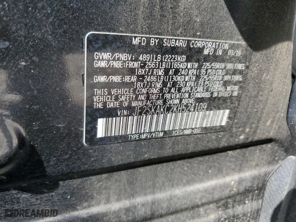 2019 Subaru Forester Sport with VIN JF2SKAKC2KH524109, listed as a Copart auction lot 47462195 with 107,533 mi miles and Salvage Title. Bid and sale history available at carsss.com. Image 13.