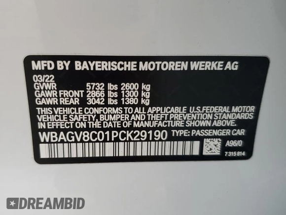 2023 BMW 8 Series M850i z VIN WBAGV8C01PCK29190, wystawiony jako Copart lot #47189205 z przebiegiem 32 691 mil mil oraz Szkoda całkowita • Salvage title. Historia ofert i sprzedaży dostępna na DreamBid. Obrazek 12.