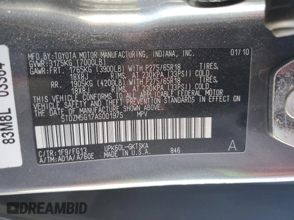 2010 Toyota Sequoia SR5 with VIN 5TDZM5G17AS001975, listed as a Copart auction lot 74733004 with 150,251 mi miles and Salvage Title. Bid and sale history available at carsss.com. Image 16.