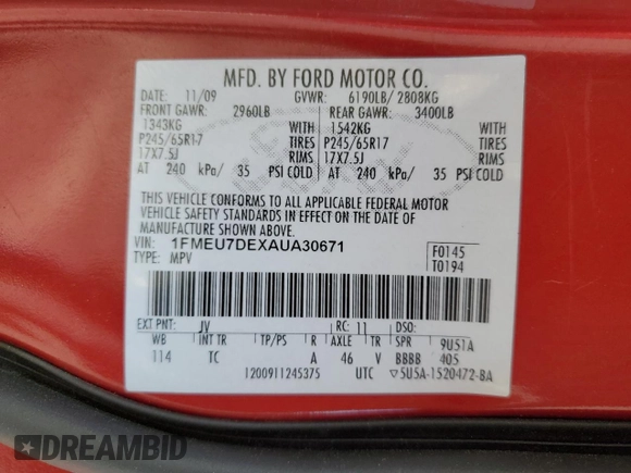 2010 Ford Explorer XLT z VIN 1FMEU7DEXAUA30671, wystawiony jako Copart lot #56351165 z przebiegiem 139 434 mil mil oraz Szkoda całkowita • Salvage title. Historia ofert i sprzedaży dostępna na DreamBid. Obrazek 14.