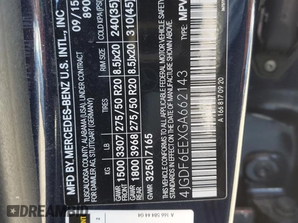 2016 Mercedes-Benz GL with VIN 4JGDF6EEXGA662143, listed as a Copart auction lot 76980574 with 0 mi miles and Salvage Title. Bid and sale history available at carsss.com. Image 15.