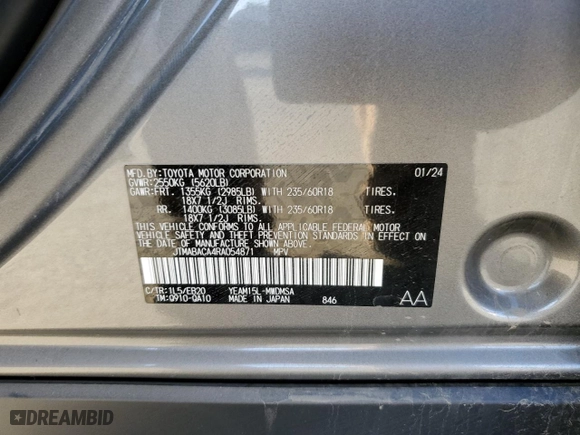 2024 Toyota bZ4X XLE with VIN JTMABACA4RA054871, listed as a Copart auction lot 43635915 with 3,206 mi miles and Salvage Title. Bid and sale history available at carsss.com. Image 12.
