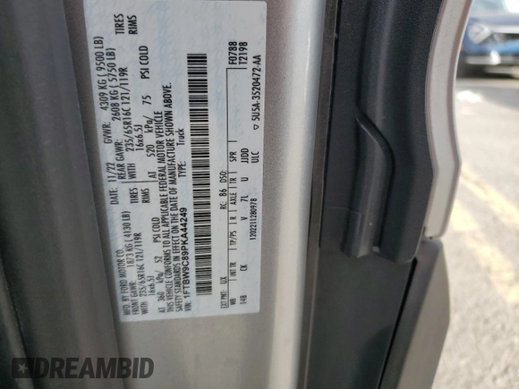2023 Ford Transit Cargo with VIN 1FTBW9C89PKA44249, listed as a Copart auction lot 75167994 with 21,652 mi miles and Salvage Title. Bid and sale history available at DreamBid. Image 16.