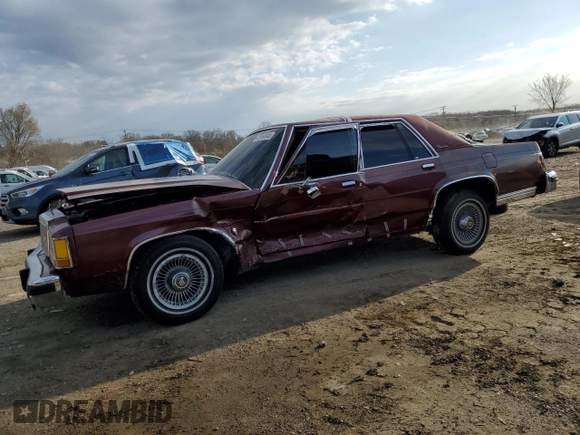 1987 Ford Ltd Crown Victoria with VIN 2FABP73F8HX128759, listed as a Copart auction lot 49956845 with 0 mi miles and Salvage Title. Bid and sale history available at carsss.com. Image 1.