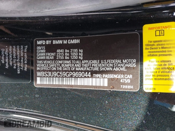 2016 BMW M4 with VIN WBS3U9C59GP969044, listed as a IAAI auction lot 41457982 with 42,013 mi miles. Bid and sale history available at carsss.com. Image 9.