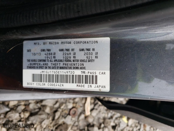 2014 Mazda Mazda6 i Touring with VIN JM1GJ1T65E1149720, listed as a Copart auction lot 46789265 with 74,260 mi miles and Salvage Title. Bid and sale history available at carsss.com. Image 14.